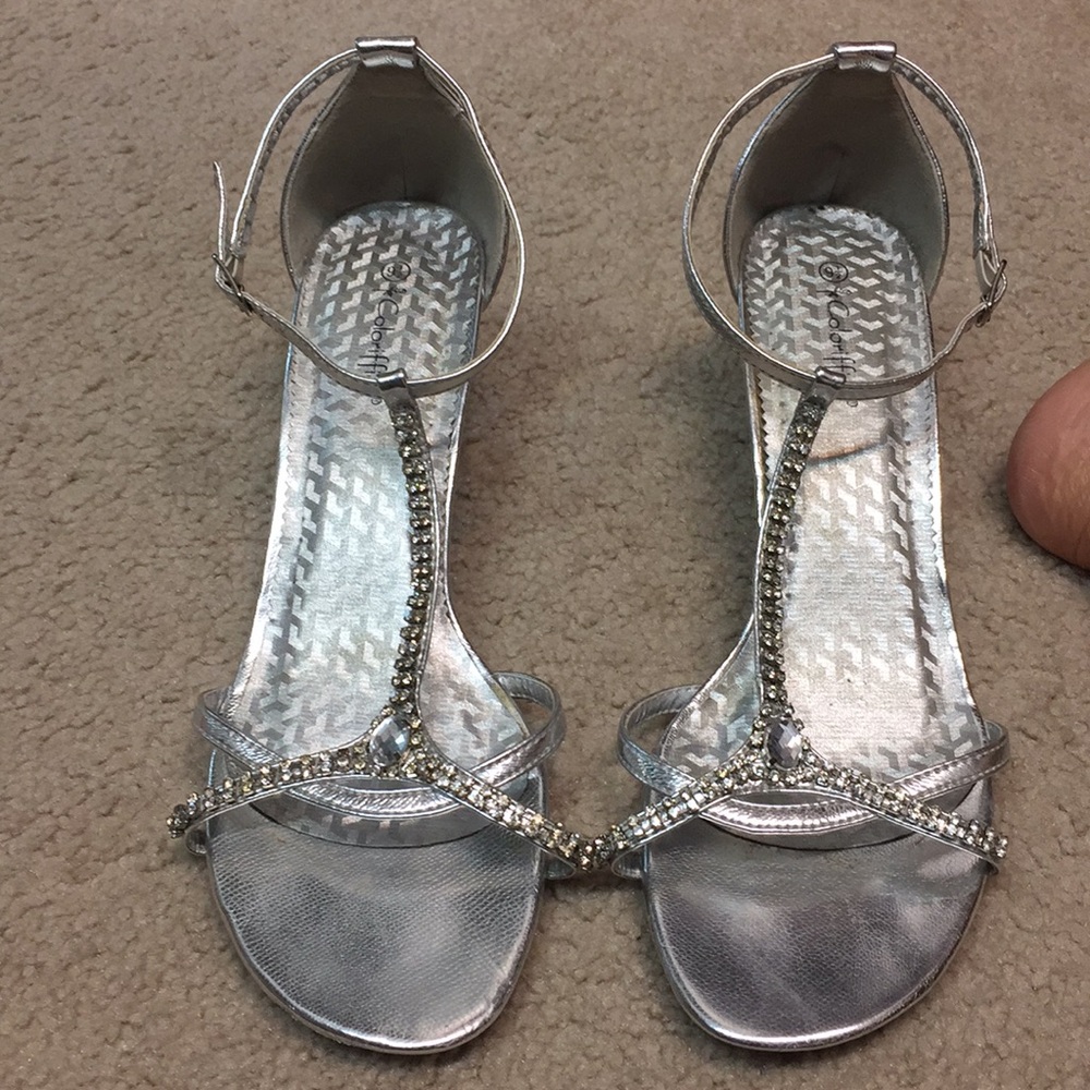 Silver heels with sparkle